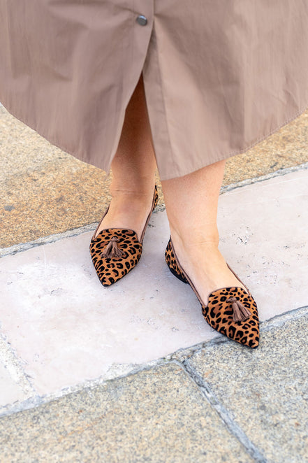 Pointy Tassel Loafer Leopardino Cognac - Chestnut (short tassel)
