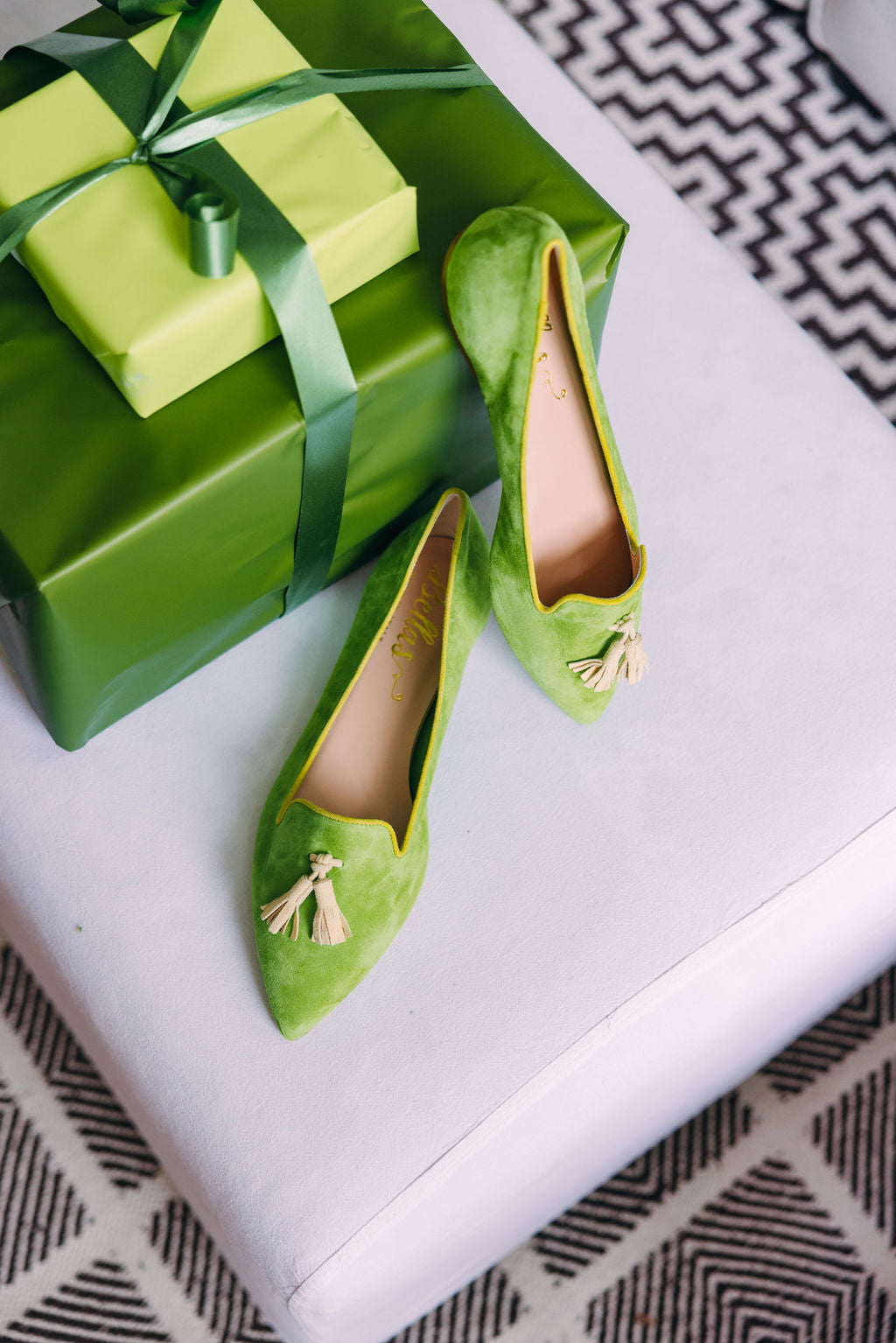 Pointy Tassel Loafer Lizard-Citrus-Lime (short tassel)