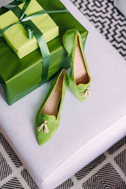 Pointy Tassel Loafer Lizard-Citrus-Lime (short tassel)