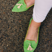 Pointy Tassel Loafer Lizard-Citrus-Lime (short tassel)
