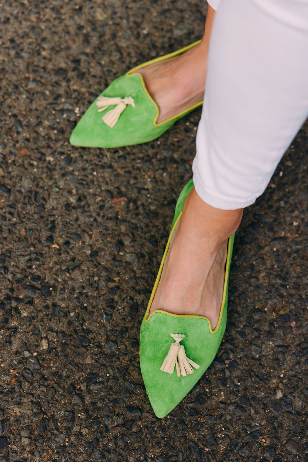 Pointy Tassel Loafer Lizard-Citrus-Lime (short tassel)