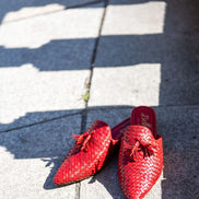 Red Woven Tassel Mules