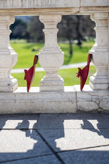 Red Woven Tassel Mules