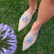Nude-Sky Tassel Mules