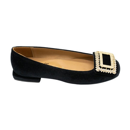 Velvet Ballerina with Crystal Buckle Black