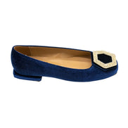 Velvet Ballerina with Crystal Buckle Blu