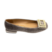 Velvet Ballerina with Crystal Buckle Grey