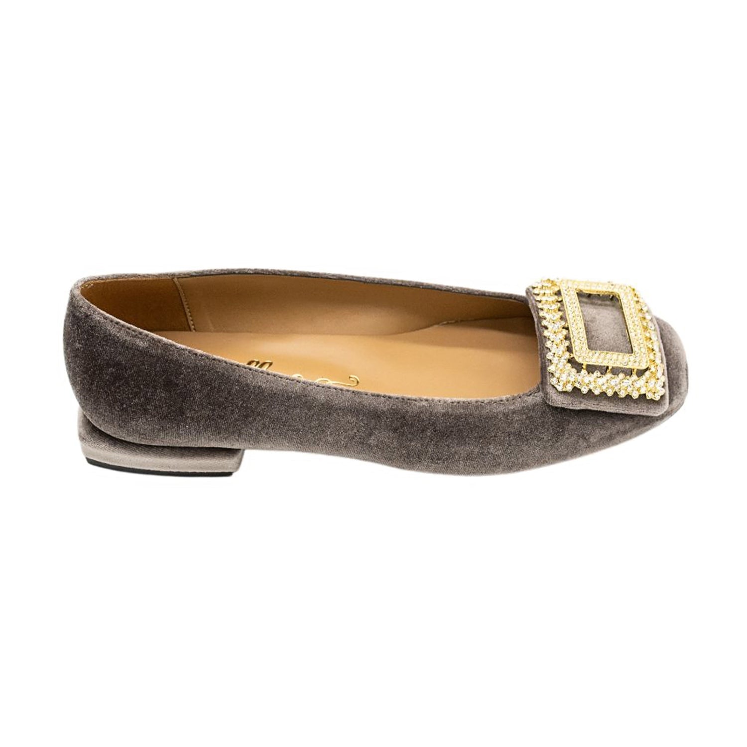 Velvet Ballerina with Crystal Buckle Grey