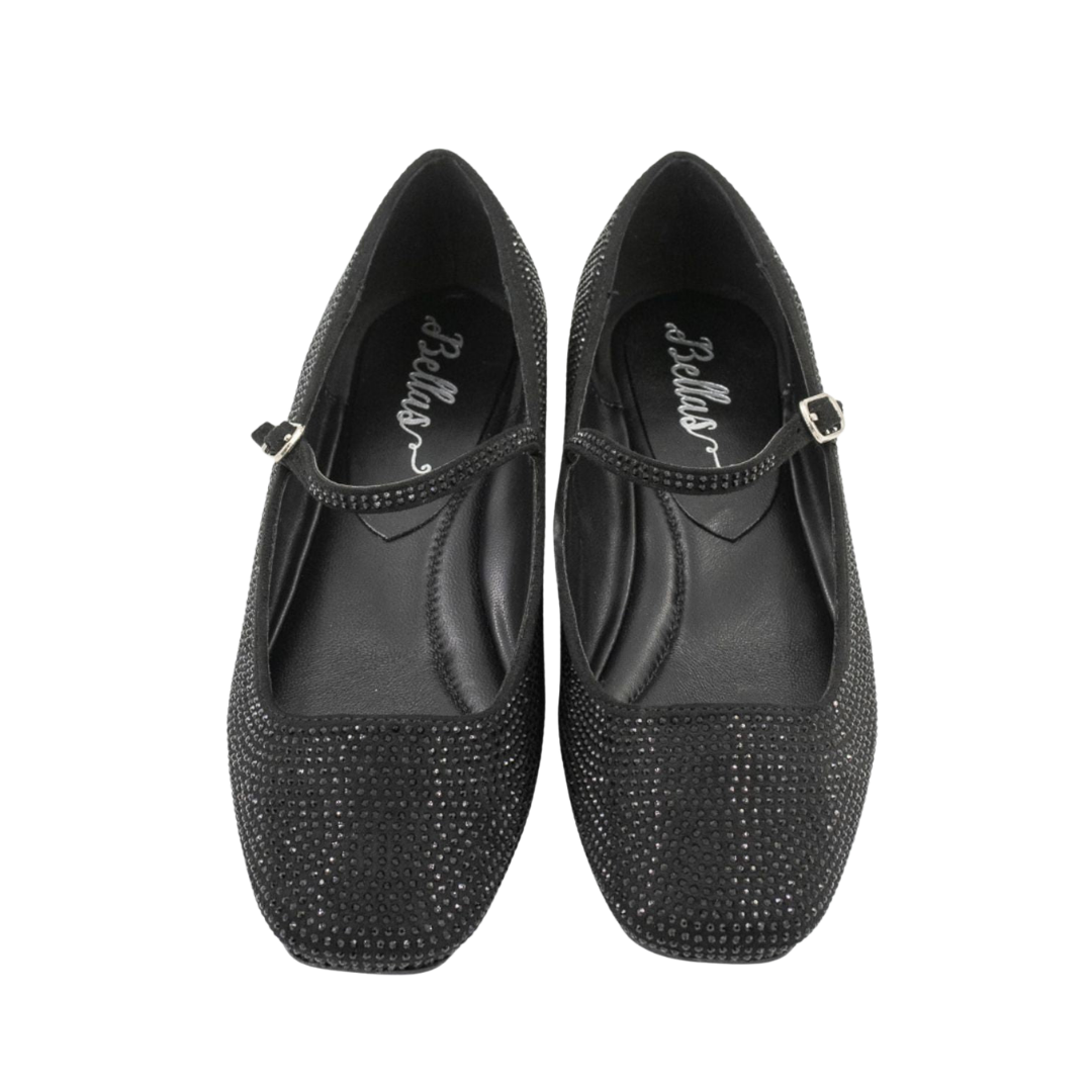 Mary Jane Velluto Nero with rhinestones