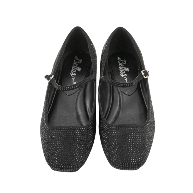Mary Jane Velluto Nero with rhinestones