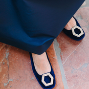 Velvet Ballerina with Crystal Buckle Blu