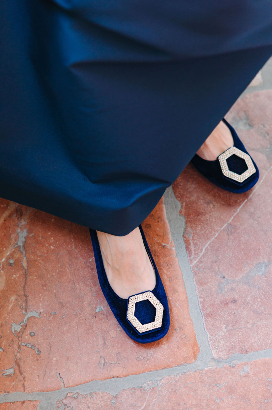 Velvet Ballerina with Crystal Buckle Blu
