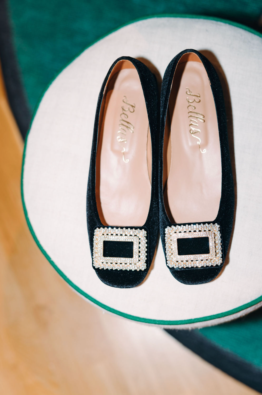 Velvet Ballerina with Crystal Buckle Black