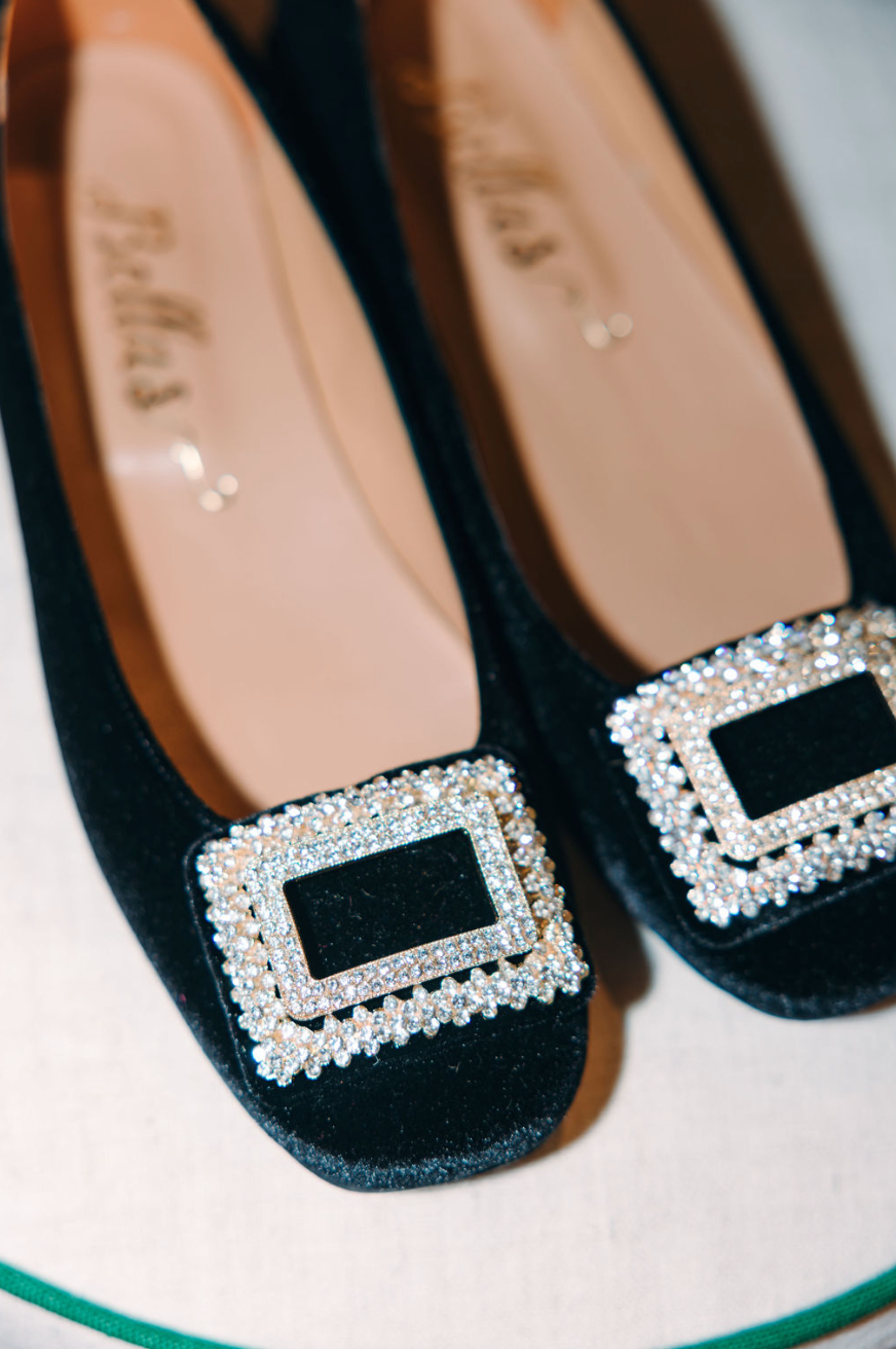 Velvet Ballerina with Crystal Buckle Black