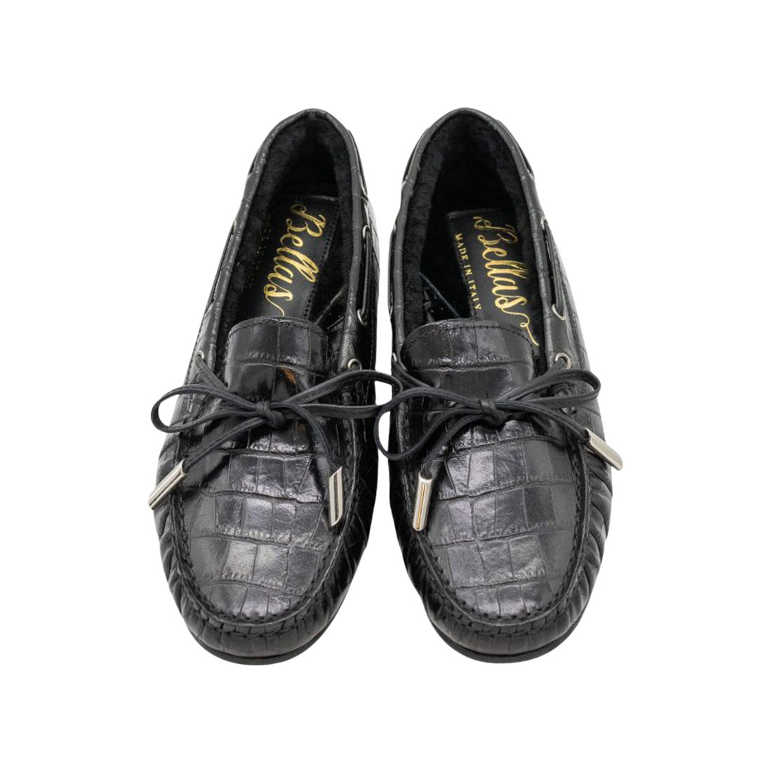 Bow Moccasin Cocco Nero Shearling Lined