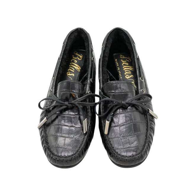 Bow Moccasin Cocco Nero Shearling Lined