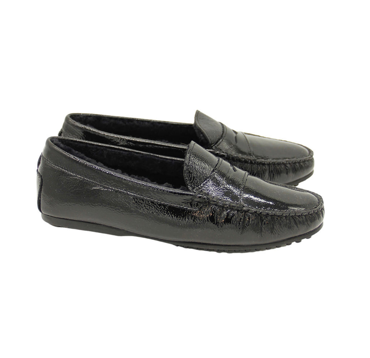 Patent Moccasin Nero Shearling Lined