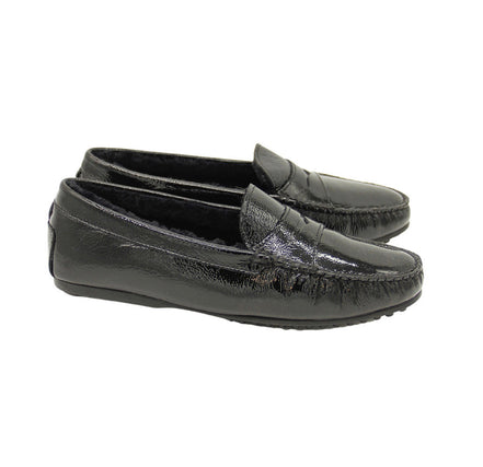 Patent Moccasin Nero Shearling Lined