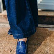 Patent Moccasin Blu Shearling Lined