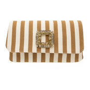Beige Striped Fabric Clutch