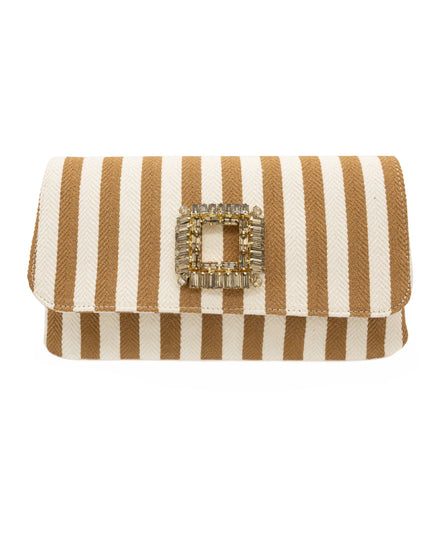 Beige Striped Fabric Clutch