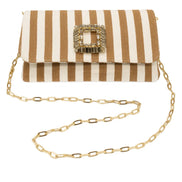 Beige Striped Fabric Clutch