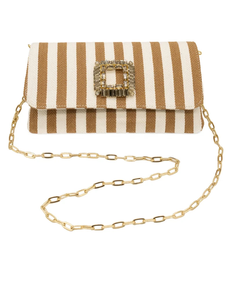 Beige Striped Fabric Clutch