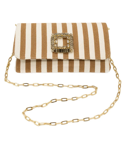 Beige Striped Fabric Clutch