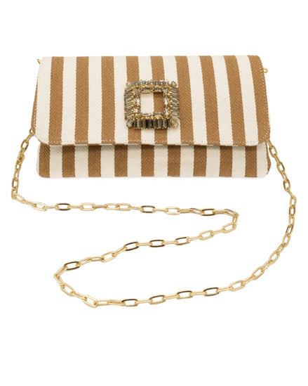 Beige Striped Fabric Clutch