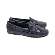Patent Moccasin Blu Shearling Lined