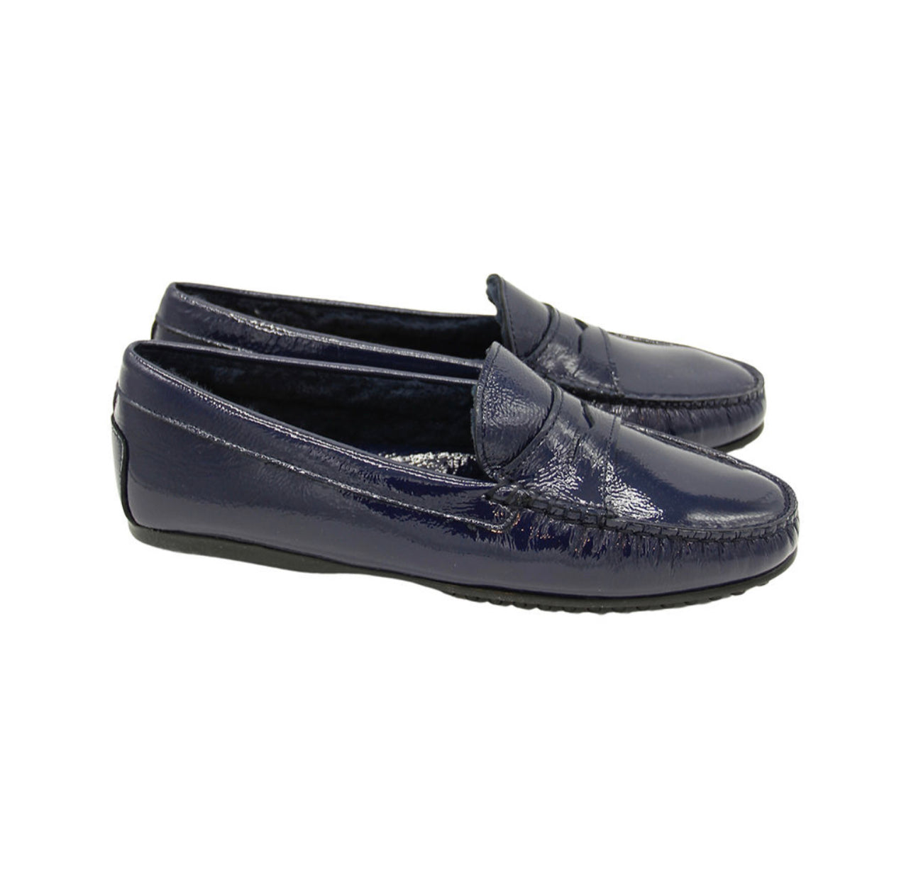 Patent Moccasin Blu Shearling Lined