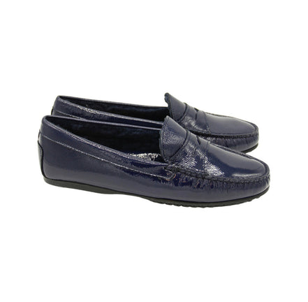 Patent Moccasin Blu Shearling Lined