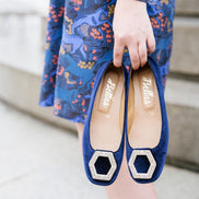 Velvet Ballerina with Crystal Buckle Blu
