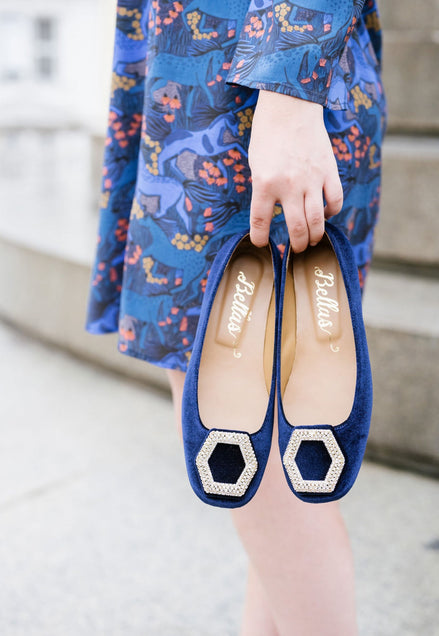 Velvet Ballerina with Crystal Buckle Blu