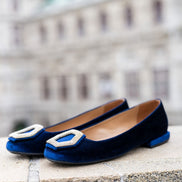 Velvet Ballerina with Crystal Buckle Blu
