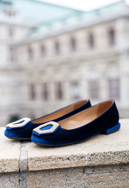 Velvet Ballerina with Crystal Buckle Blu