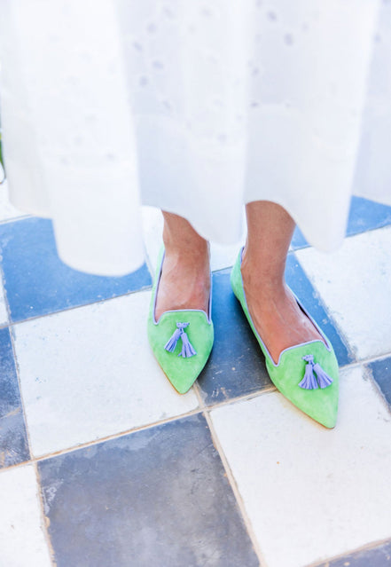 Pointy Tassel Loafer Green - Lavander (short tassel)
