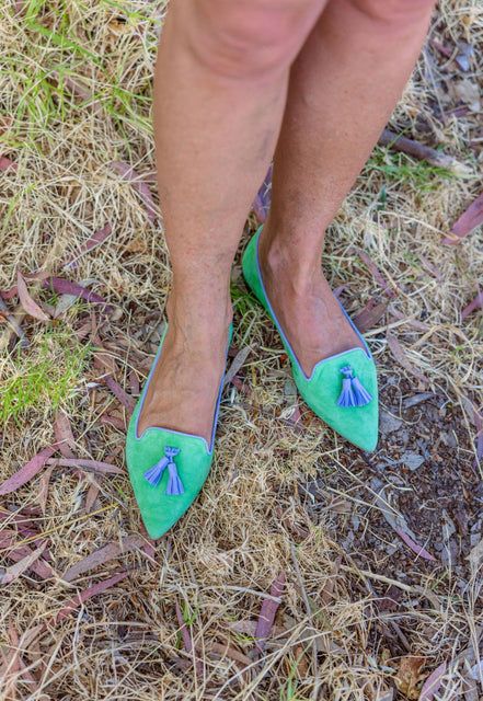 Pointy Tassel Loafer Green - Lavander (short tassel)