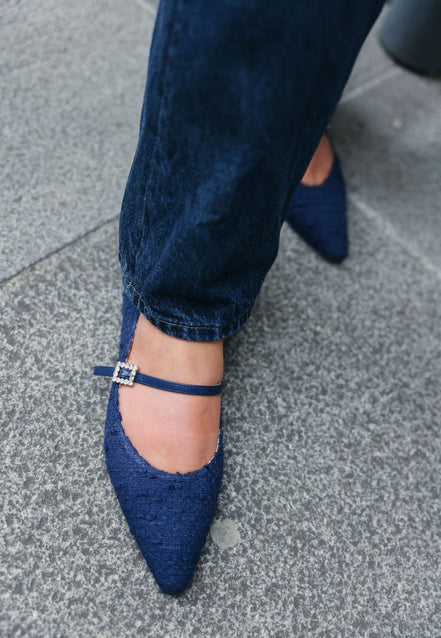 Pointy Mary Jane Tweed Navy