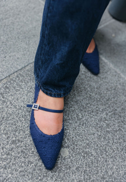 Pointy Mary Jane Tweed Navy