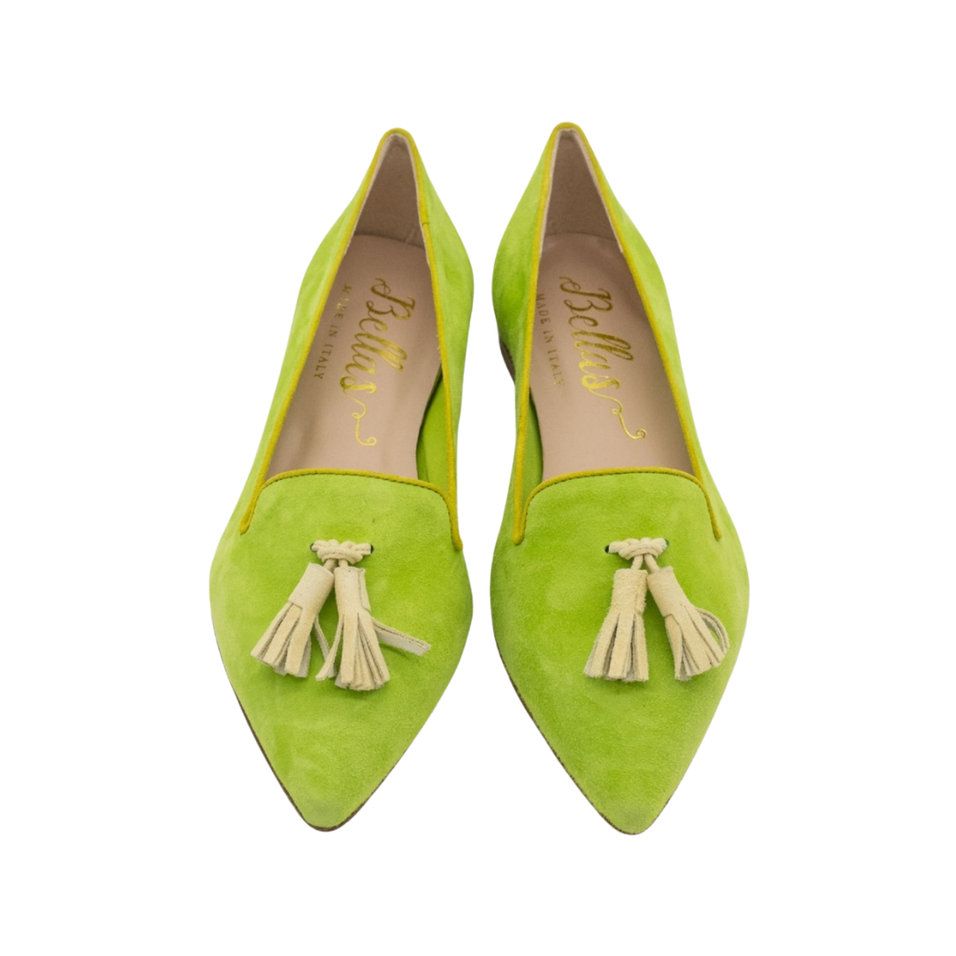 Pointy Tassel Loafer Lizard-Citrus-Lime (short tassel)