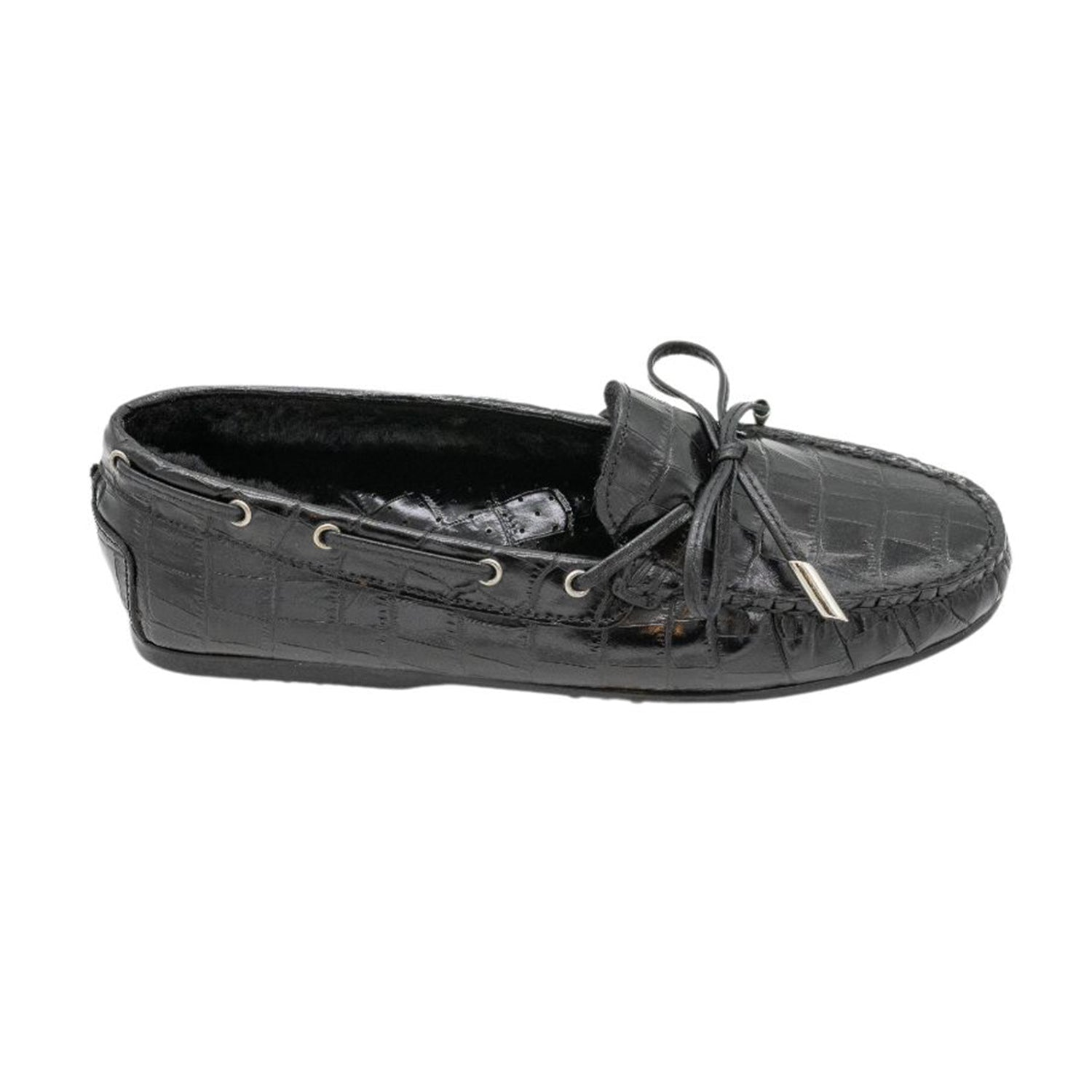 Bow Moccasin Cocco Nero Shearling Lined