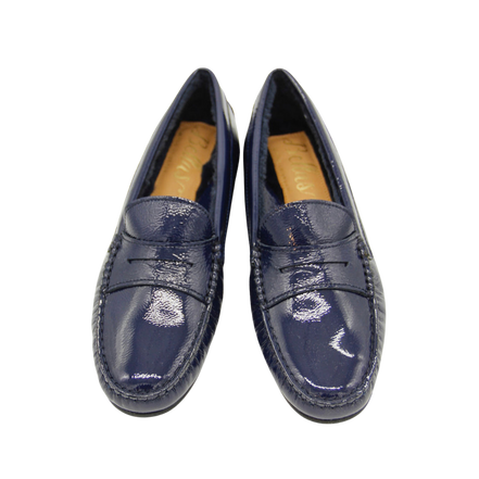 Patent Moccasin Blu Shearling Lined
