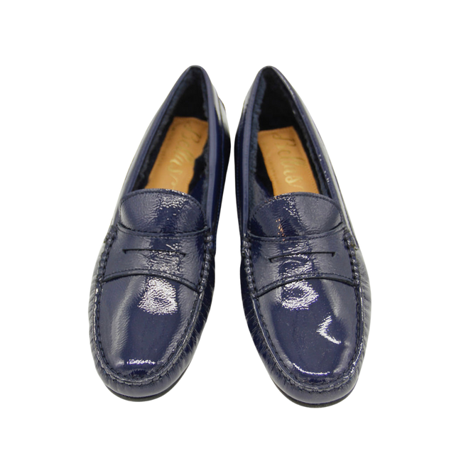 Patent Moccasin Blu Shearling Lined