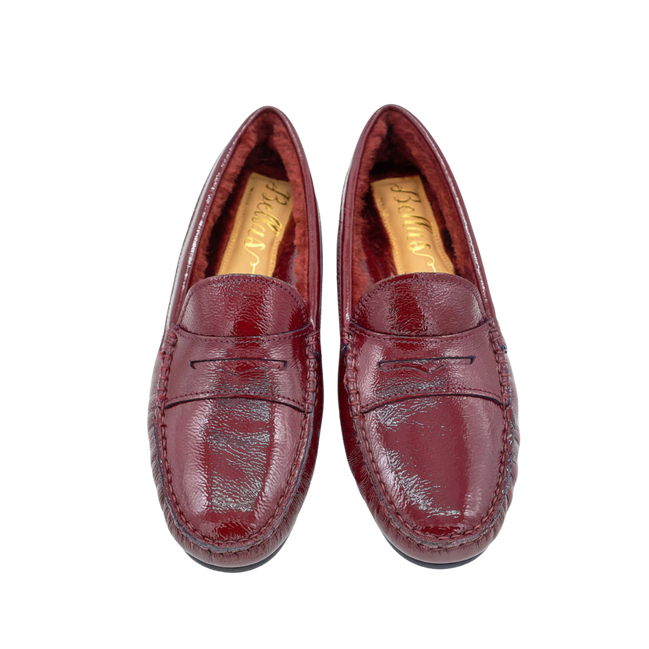 Patent Moccasin Bordo Shearling Lined
