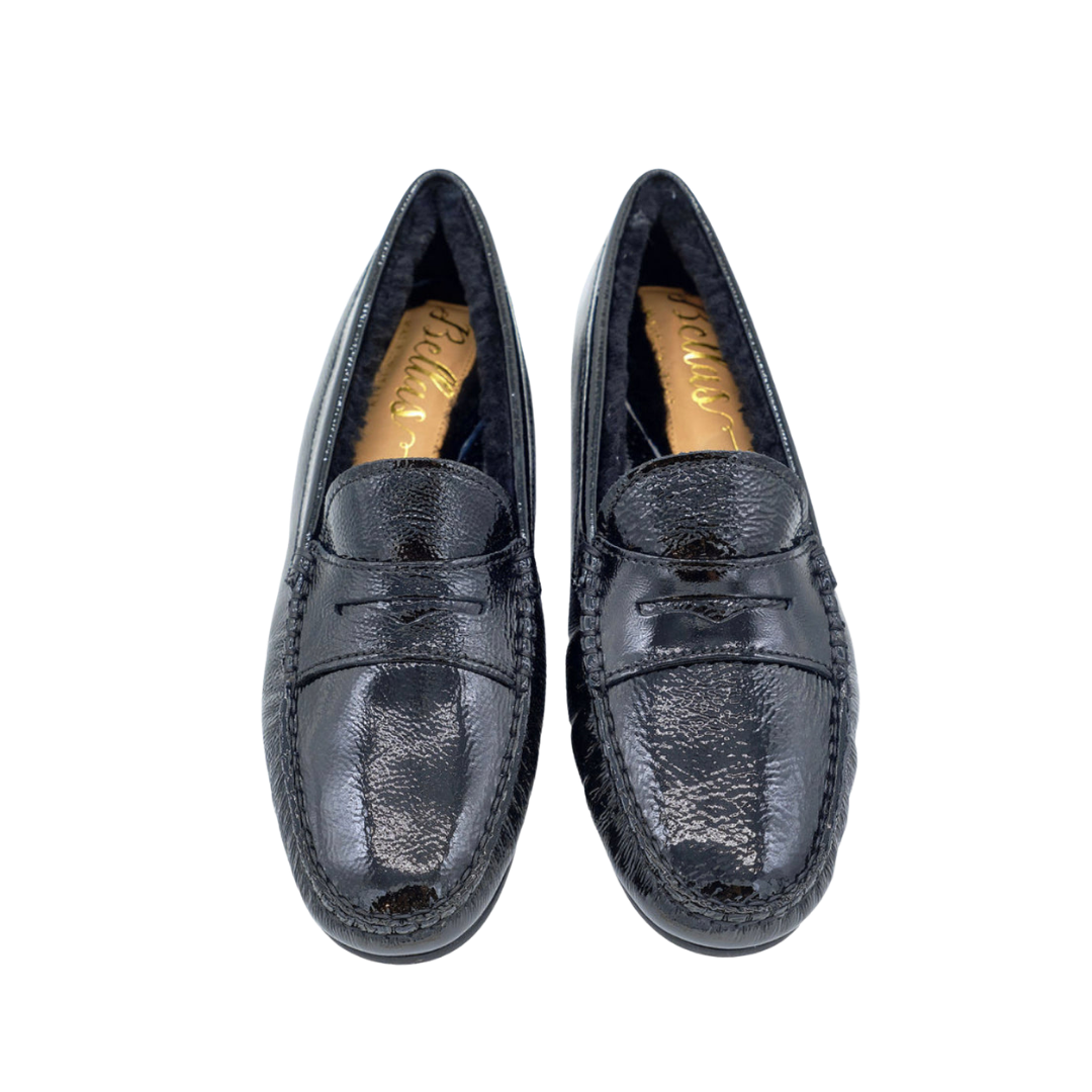 Patent Moccasin Nero Shearling Lined