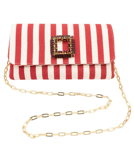Red Striped Fabric Clutch