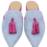 Sky-Hot Pink Tassel Mules