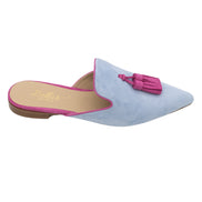 Sky-Hot Pink Tassel Mules