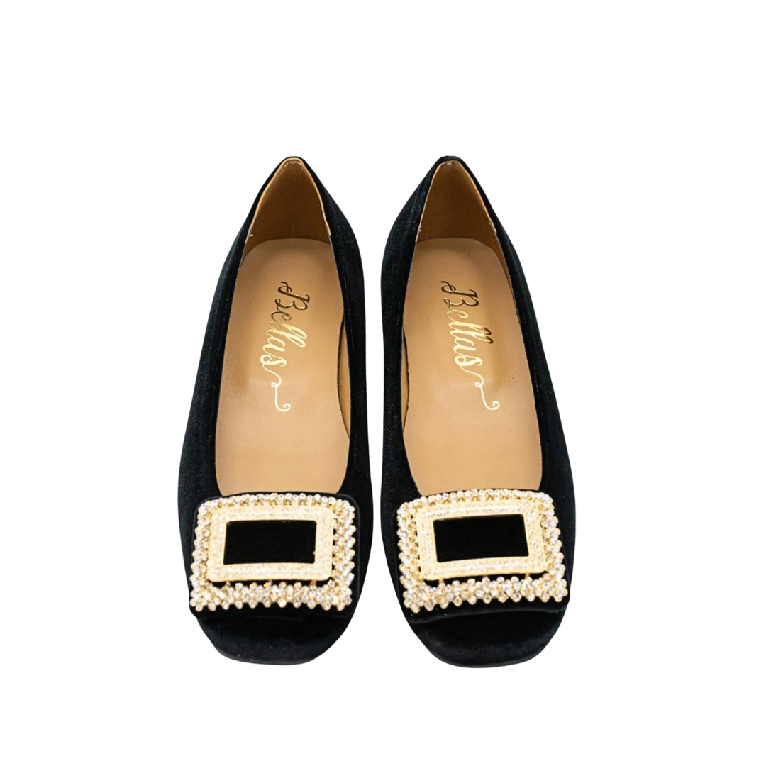 Velvet Ballerina with Crystal Buckle Black